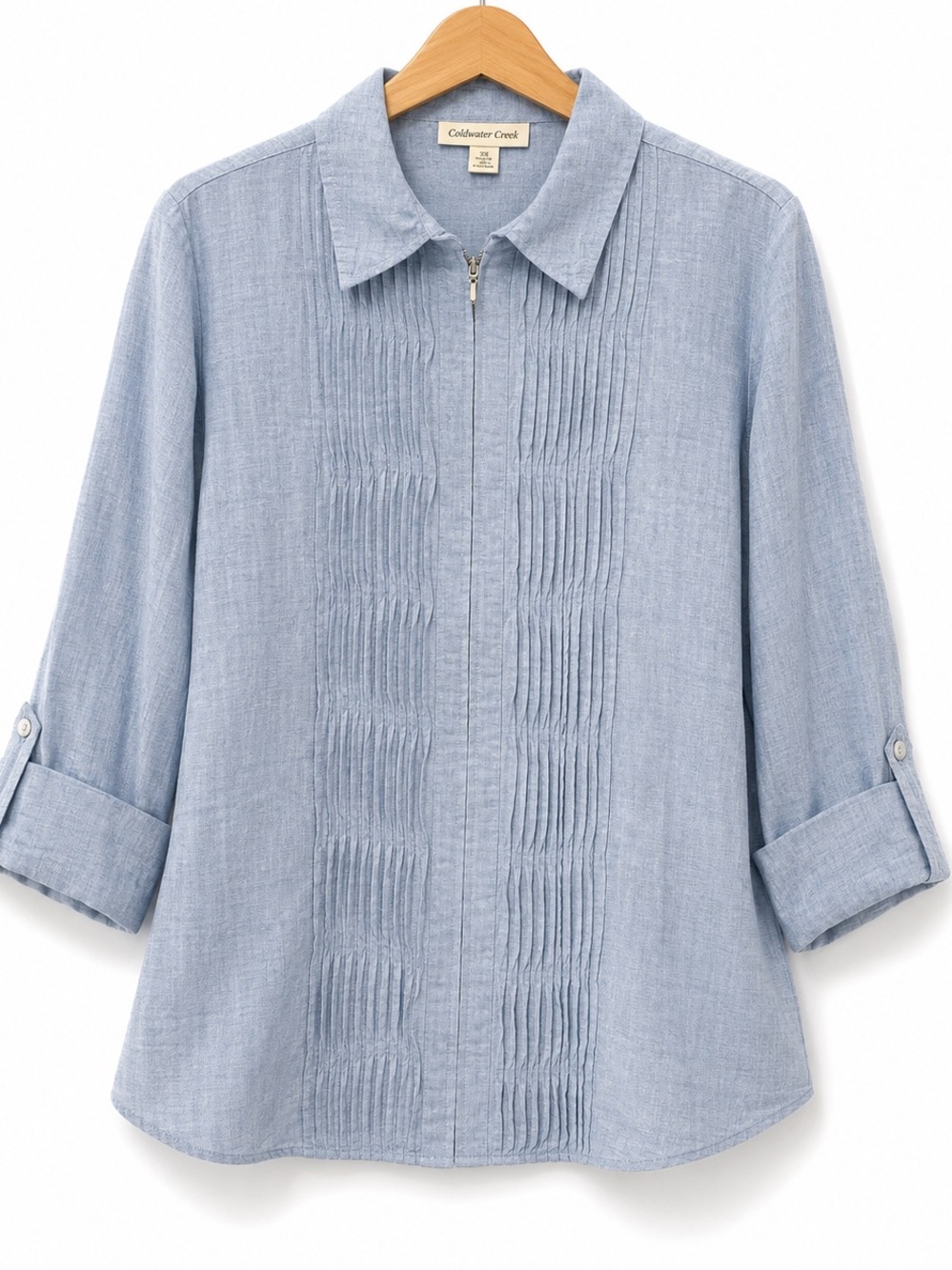 Coldwater‎ Creek 100% Linen Pintuck Zip Front Blouse 2X Lagenlook Vacation Top